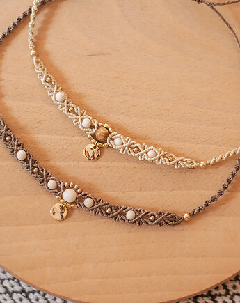 Pleciony naszyjnik choker z zawieszką. Naszyjnik Makrama. Kamienie naturalne., CocoBizu