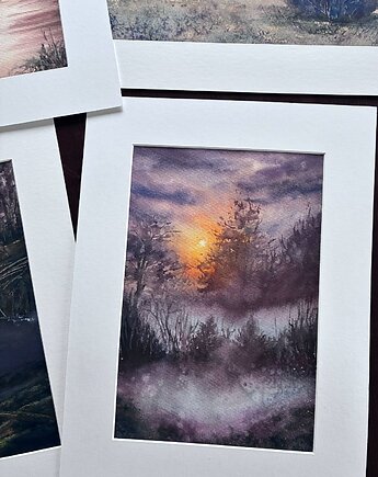 Akwarela -  Magiczny Las II  oprawiony w passe-partout  30x40 cm, Betańska Studio