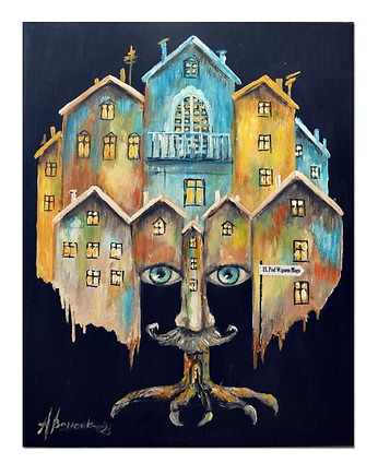 Kolorchatkowo IV, obraz kolorowe domki ręcznie malowany na płótnie, Galeriai