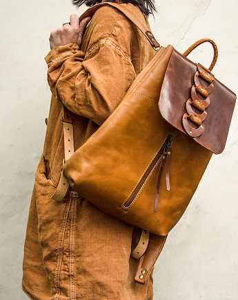 Unikalny kamelowy plecak LadyBuQ Art  Ręcznie robiony plecak, Ladybuq Art Studio