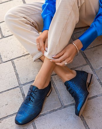 JAZZÓWKI - SKÓRA NATURALNA - MODEL 246 - KOLOR NIEBIESKA PLECIONKA, Zapato