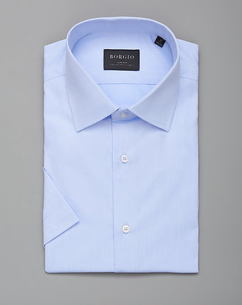 Koszula męska krótki rękaw slim fit niebieski 00103 176/182 42, BORGIO