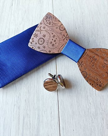 Zestaw z drewnianą muszką PAISLEY niebieski, EkoCraft