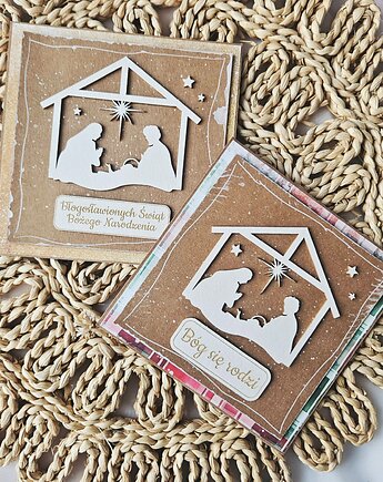 Kartki bożonarodzeniowa ze święta rodziną - zestaw 2 szt, papierololo