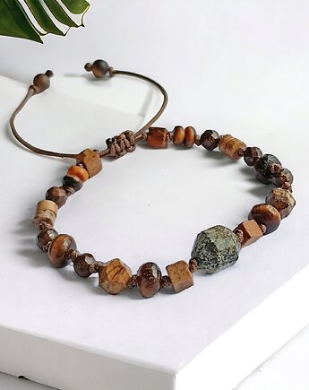 Amulet - ZIEMIA- vol.III : turkus afrykański, jaspis, bronzyt, tygrysie oko, kaktusia