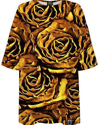 DR.CROW T-shirt Damski Oversize Gold Roses, DrCrow