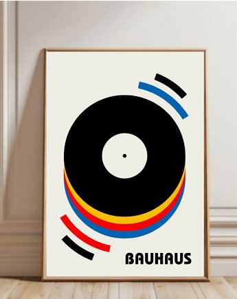 PLAKAT  retro Bauhaus muzyka płyta winylowa, black dot studio