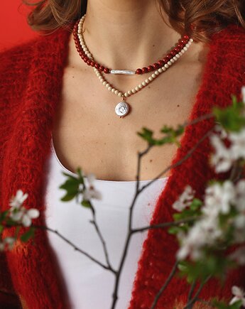 Naszyjnik RHEI z kamieni naturalnych Chocker jaspis czerwony Srebro Pozłacane, RHEI