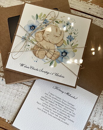 Wyjątkowa ręcznie robiona kartka w pudełku na chrzest i roczek jednocześnie, sorte