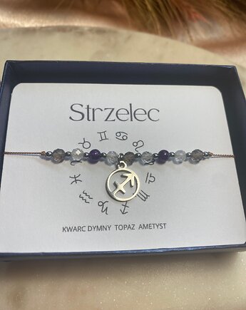 Bransoletka na jedwabnej nici kamienie naturalne Zodiak  Strzelec, la liva art