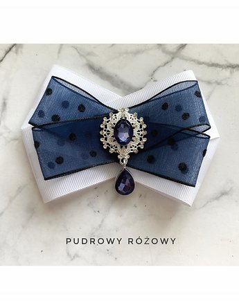 Biała Brosza z granatowym tiulem  New, Pudrowy Różowy