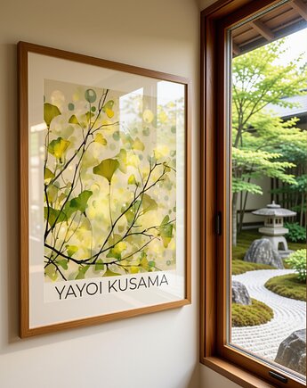 PLAKAT dekoracyjny zielony miłorząb natura Kusama, black dot studio