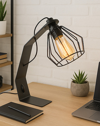 Czarna lampa biurkowa stołowa nocna loftowa druciana KABUL LOFT, lampy loftowe LYSNE LOFT