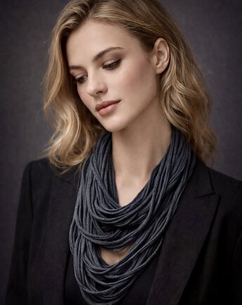 Naszyjnik dzianinowy - szary melanż, milita nikonorov