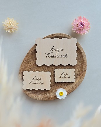 Falowane winietki z grawerem, Winietki ślubne / komunijne, BohoSuszki