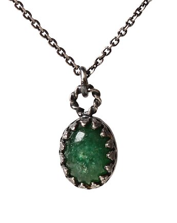 Minimalistyczny srebrny naszyjnik z zielonym awenturynem w stylu Vintage, Blooming Stones