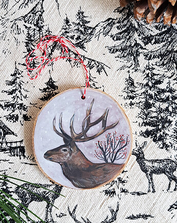 Drewniana, ręcznie robiona ozdoba choinkowa, możliwa personalizacja, jeleń, Eliza Konofalska