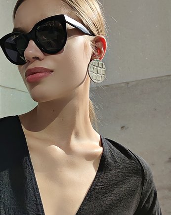 Kolczyki SUN duże koła skóra beżowe krokodyl, Malena Dul