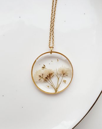 Naszyjnik z gipsówką, Jaskółcze ziele handmade 