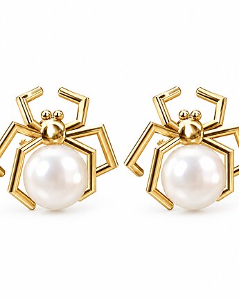 PAJĄKI Z BIAŁĄ PERŁĄ - kolczyki srebro 925 złocone 24K, ISSI Jewelry