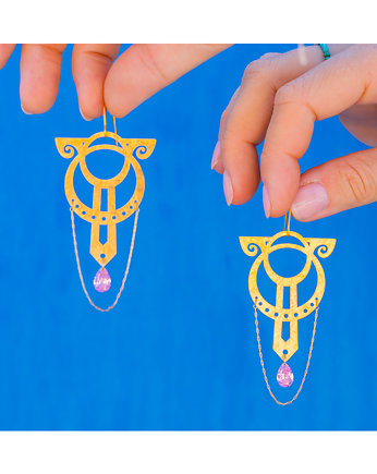 SIMONE - kolczyki pozłacane w stylu Art Deco, Fox and Jewelry