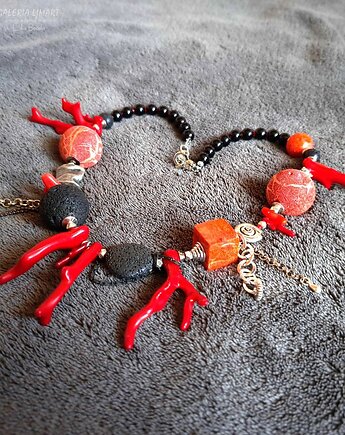 Niezwykły naszyjnik etno/boho z ciekawym koralem i lawą  prezent  lux UNIKAT, Galeria Limart