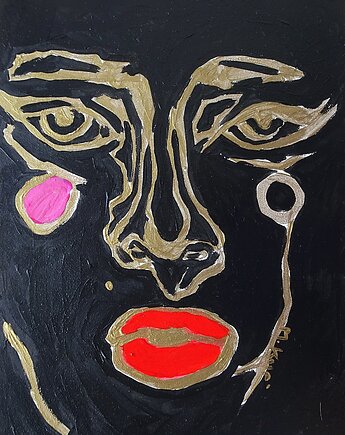 Kolorowy obraz  portret czarna twarz, alice oil on canvas