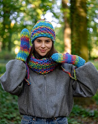 Mały komin MERINO 50% Tęcza błękit, Brain Inside