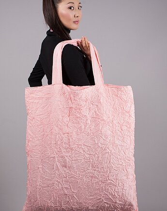 Wielka różowa torba na ramię z plisowanego poliestru z dużymi kieszeniami, soie star