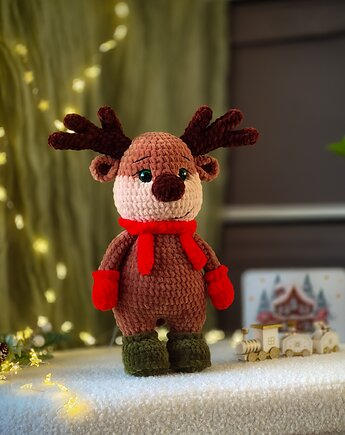 Jelonek pluszowy, Renifer świąteczny, Przytulanka dla dziecka, EcoToysByNastya