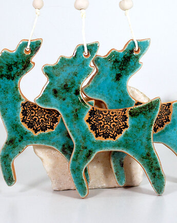 Turkusowy renifer - ceramiczny ozdoba choinkowa, 10FingersArt