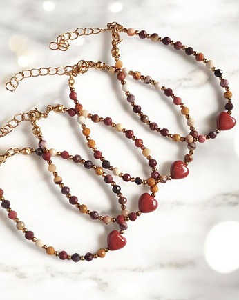 Bransoletka z serduszkiem : mokait, jaspis królewski, kaktusia