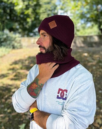 Męska bawełniana czapka beanie logo ekoskórka Bordo, Brain Inside