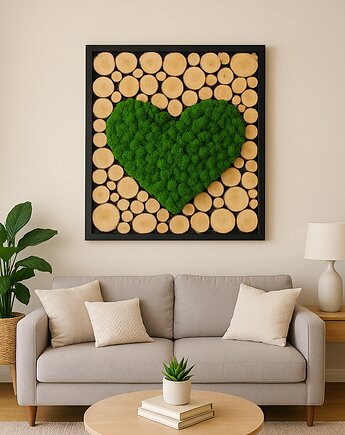 Serce na plastrach drewna życia mech chrobotek dekoracja obraz, Magia Chrobotka