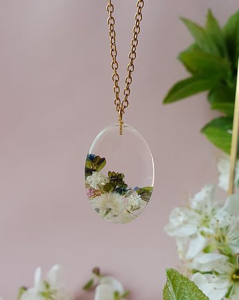 Naszyjnik wianek gipsówką, Jaskółcze ziele handmade 