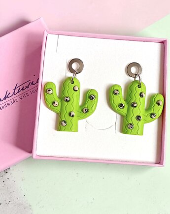 Kolczyki z żywicy : KAKTUSY z jaspisem : lime green, kaktusia