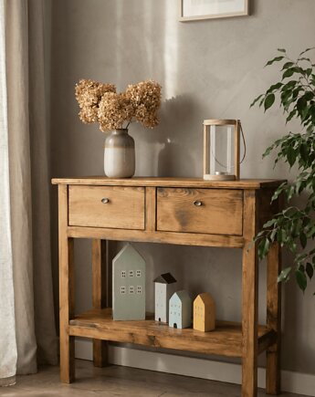 Konsolka drewniana z 2 szufladami vintage MEL, PiorunowoSzafa