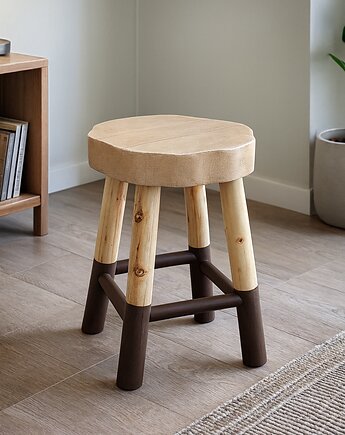Taboret z drewna paulowni, Stołek w stylu boho, Natea Studio