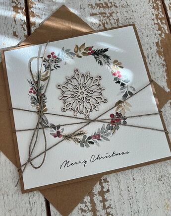 Stylowa ręcznie robiona kartka świąteczna Merry Christmas card, sorte