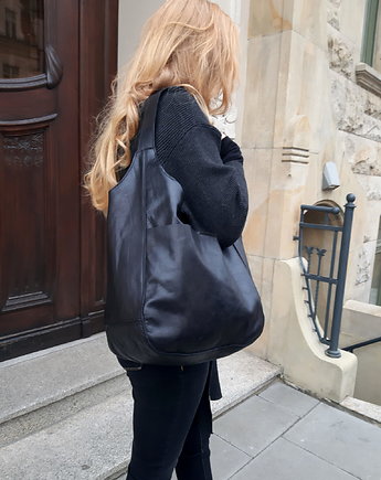 Czarna miękka skórzana torba, Łagoda