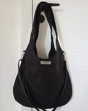 Duża torba  worek boho  czarna  XXL na ramię pojemna, Made by Joan