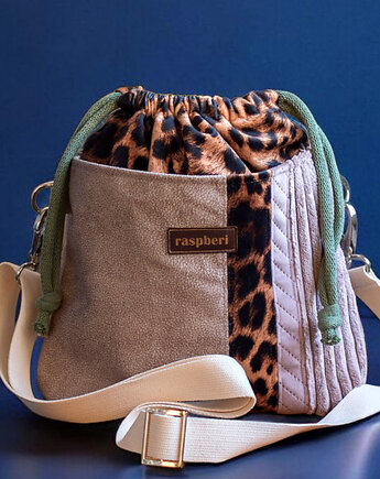 Patchworkowa listonoszka z kominem w panterkę, raspberi