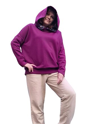 Bluza oversize amarantowa z kapturem, VENTO SANO