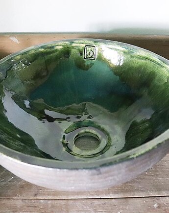 Umywalka Ceramiczna Nablatowa Ręcznie Robiona w Ciemnej Butelkowej Zieleni, Ceramika Nastawka