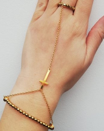 Bransoletka z pierścionkiem z krzyżem Gold Warrior, AFRODITTE COLLECTION