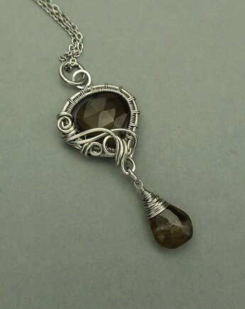 Długi wisiorek kwarc dymny wire wrapping, Agata Rozanska