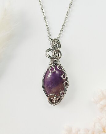 Naszyjnik Ametyst stal chirurgiczna wisiorek handmade wirewrapping, byNostawen