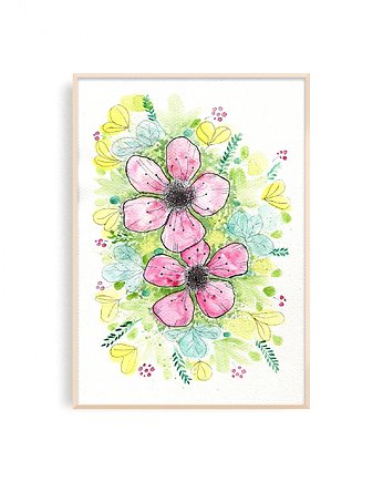 Oryginalna akwarela. Pastelowe kwiaty  A4, Malgorzata Domanska