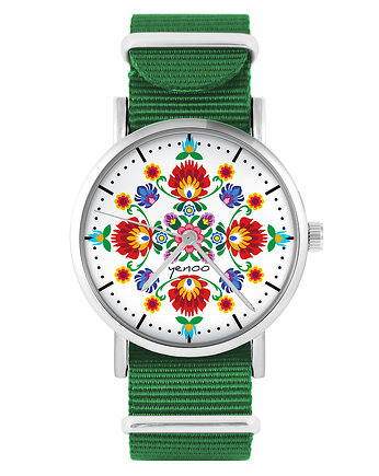Zegarek - Folkowa mandala - zielony, nylonowy, yenoo