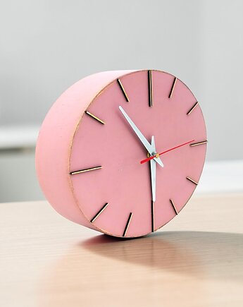 Zegar ścienny drewniany cichy różowy minimalistyczny elipsa, Clock Wood Studio